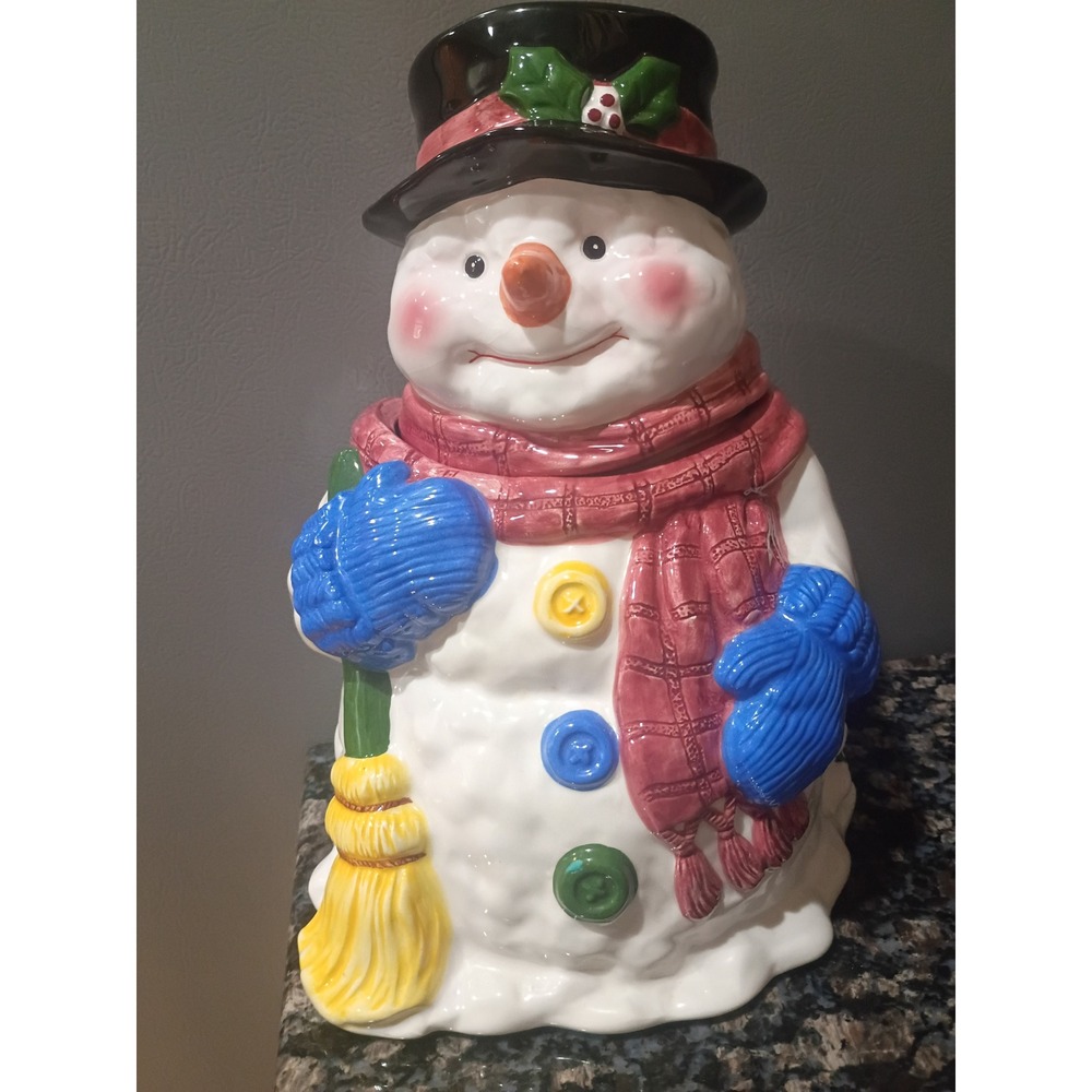 Linens 'n Things Snowman Cookie Jar Christmas Holiday Ceramic Decor 12.5"